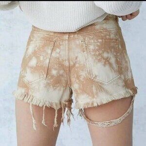 NEW PacSun Sandstorm Cream Tan Fringe Hem Jean Tie Dye Shorts P3206